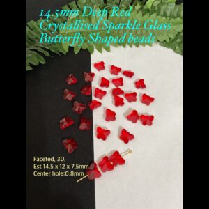 14.5mm Deep Red Butterfly Shaped Sparkle glass beads (4pcs)