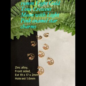 19mm Light Gold Tone Crescent Moon with Light Pink enamel star charms (3pcs)