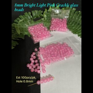 8mm Bright Light Pink Crackle Glass beads (est 100pcs)