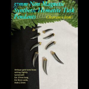 37mm Non Magnetic Synthetic Hematite Tusk Pendants 40% off! Tarnished setting!