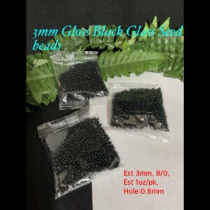 3mm Gloss Black Glass seed beads (est 1oz)