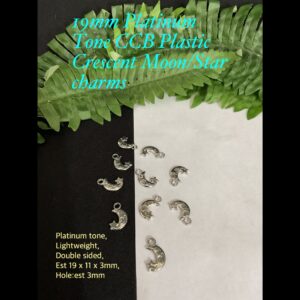 19mm Platinum Tone CCB Plastic Crescent Moon /star charms (6pcs)