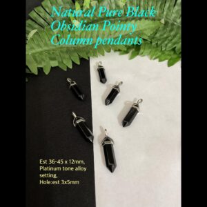 Natural Pure Black Obsidian Pointy Column Pendants