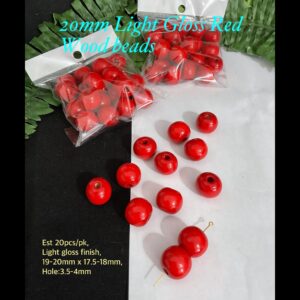 20mm Light Gloss Red Wood beads (est 20pcs)