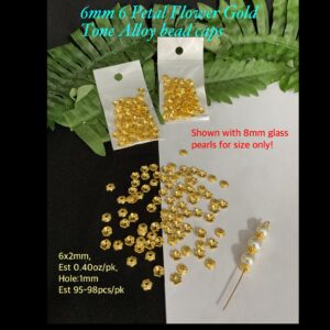 6mm 6 Petal Ornate Flower Gold tone bead caps (est 0.40oz)