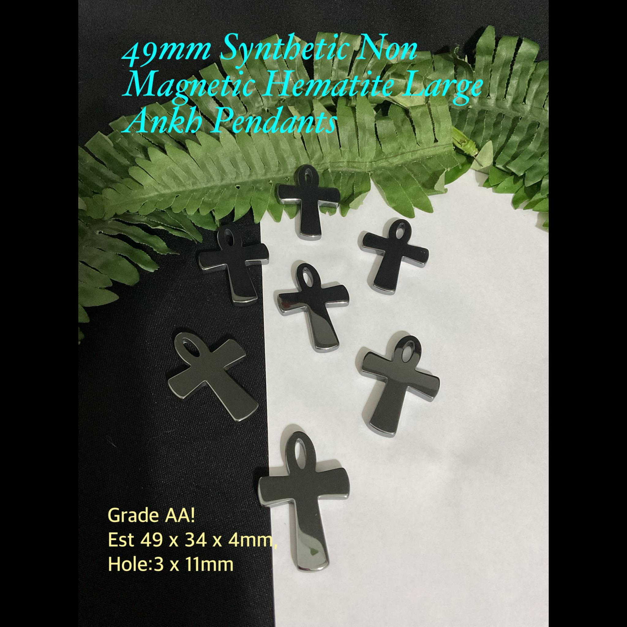 49mm Synthetic Non Magnetic Hematite Large Ankh Pendants