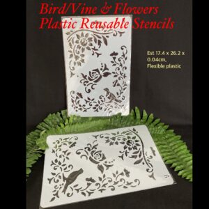 Bird/Vine & Flowers Plastic Reusable Stencils