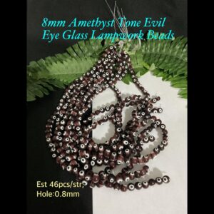 8mm Amethyst Tone Evil Eye Round Glass Lampwork beads (est 37pcs)