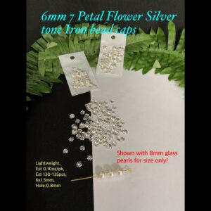 6mm Silver tone 7 petal Flower bead caps (est 130-135pcs)