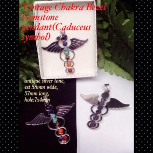 58mm Vintage Chakra Bezel Caduceus Gemstone pendant 10% off!