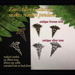 28mm Antique Bronze tone Caduceus snakes symbol pendant (4pcs)
