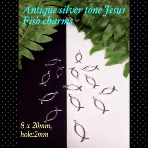 20mm Antique Silver tone Jesus Fish charms (20pcs)
