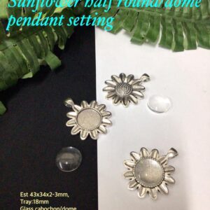 43mm DIY Antique Silver tone Sunflower half round/dome pendant setting 30% off !