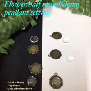 23mm Antique Bronze tone Flower half round/dome pendant setting 30% off until 15Apr26!!