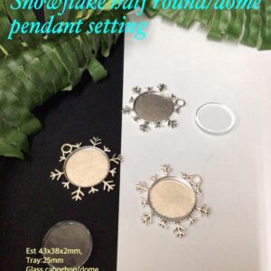 43mm DIY Antique Silver tone Snowflake half round/dome pendant setting 30% off!