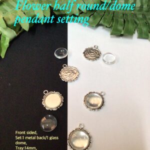 23mm Antique Silver tone Flower half round/dome pendant setting (3 sets)30% off until 15Apr26!!