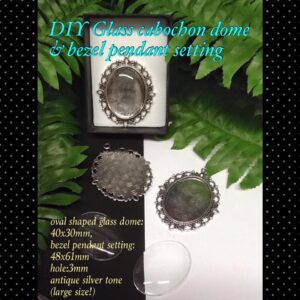 61mm DIY Oval shaped glass dome/bezel Antique Silver tone pendant setting 30% off until 15Apr26!!