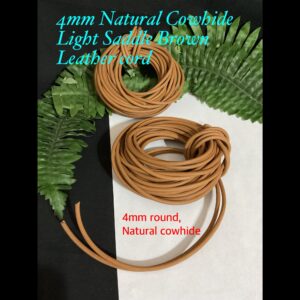 4mm Natural Cowhide Light Saddle Brown leather Cord (per 10metre roll)