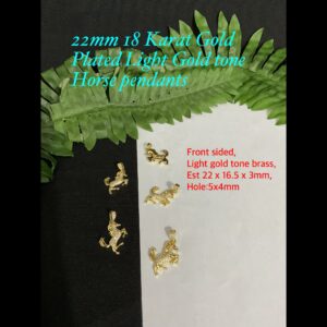 22mm 18 Karat Gold plated Light Gold Tone Horse Pendants