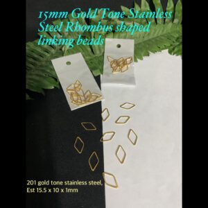 15mm Gold tone Stainless steel Rhombus Shaped Linking beads (10pcs)
