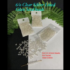 6/0 Clear Silver Lined Glass seed beads (est 1oz)