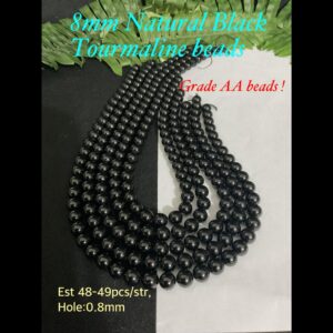 8mm Natural Black Tourmaline beads (est 48-49pcs) 10% off! Limited time!