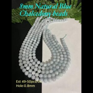 8mm Natural Blue Chalcedony beads (est 49-50pcs)