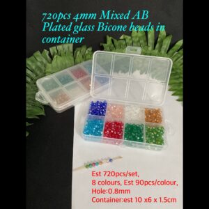 720pcs 4mm Mixed Ab Plated Sparkle glass bicones in rectangle container 10% off!