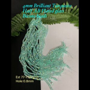 4mm Brilliant Turquoise Half AB Plated Sparkle glass bicones (est 77-79pcs) 10% off!