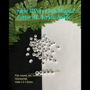 7mm White coin shaped Letter M Acrylic alphabet beads (est 100pcs)