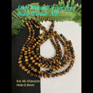 8mm Grade A Natural Tiger eye beads (est 46-47pcs)