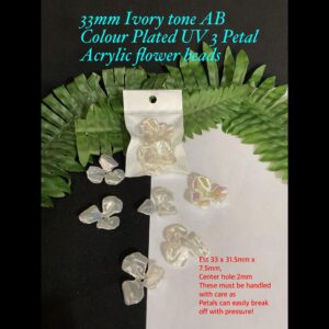 33mm Ivory tone AB Colour Plated UV 3 Petal Acrylic Flower beads (4pcs)