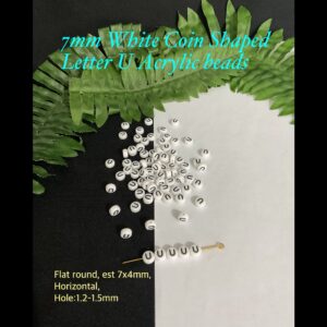 7mm White coin shaped Letter U Acrylic alphabet beads (est 100pcs)