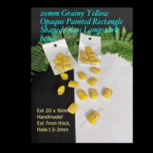 20mm Grainy Yellow Opaque Painted Rectangle Glass Lampwork beads (6pcs)