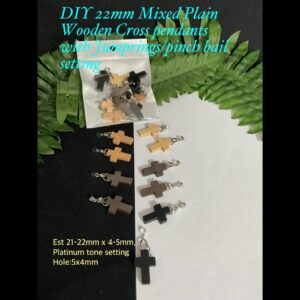 DIY 22mm Mixed Plain Wooden Cross Pendants with jumpring/pinch bail setting (10pcs)