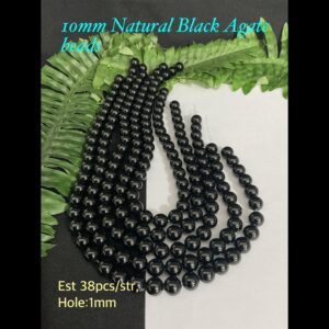 10mm Natural Black Agate beads (est 38pcs) 10% off!