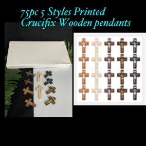 75pc 5 Styles Printed Crucifix Wooden Pendants 10% off!