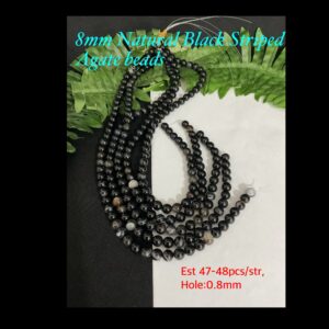 8mm Natural Black Striped Agate beads (est 47-48pcs) Grade A! 10% off!