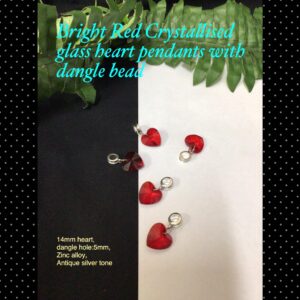 14mm Bright red Crystallised glass heart pendants with dangle bead