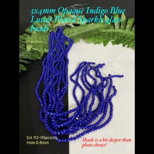 3x4mm Opaque Indigo Blue Luster Plated Sparkle glass beads (est 112-115pcs)