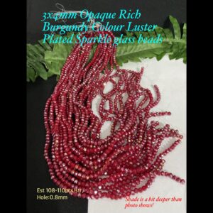 3x4mm Opaque Rich Burgundy Luster Plated Sparkle glass beads (est 108-110pcs)