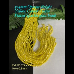 3x4mm Opaque Bright Yellow Colour Luster Plated Sparkle glass beads (est 113-115pcs)
