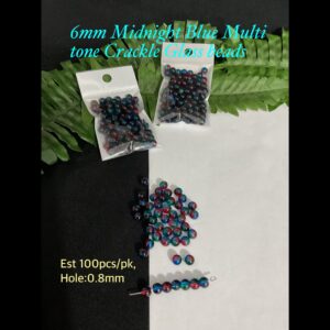 6mm Midnight Blue Multi Tone Crackle Glass beads (est 100pcs)