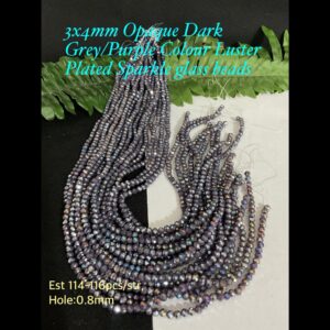 3x4mm Opaque Dark Grey/Purple Colour Luster Plated Sparkle glass beads (est 114-116pcs)