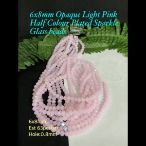 6x8mm Opaque Light Pink Half Colour Plated Sparkle glass beads (est 63pcs)