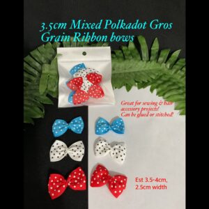 3.5cm Mixed Polkadot Gros Grain Ribbon Bows (8pcs) 30% off until 20Apr26!