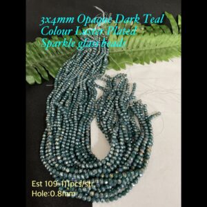 3x4mm Opaque Dark Teal Colour Luster Plated Sparkle glass beads (est 109-111pcs)