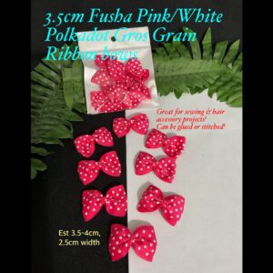 3.5cm Fusha Pink/White Polkadot Gros Grain Ribbon Bows (8pcs) 30% off until 20Apr26!
