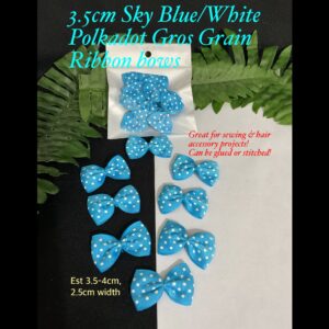 3.5cm Sky Blue/White Polkadot Gros Grain Ribbon Bows (8pcs) 30% off until 23Apr26!