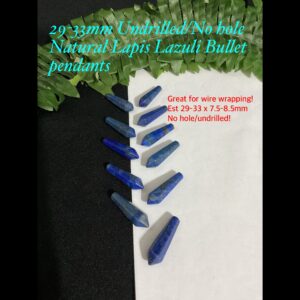 29-33mm Undrilled/No Hole Natural Lapis Lazuli Bullet Pendants